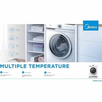 Midea Front Load Washing Machine With Lunar Dial, 1200 RPM, 15 Programs, Fully Automatic Washer, Digital LED Display 7 kg MF100W70W White
